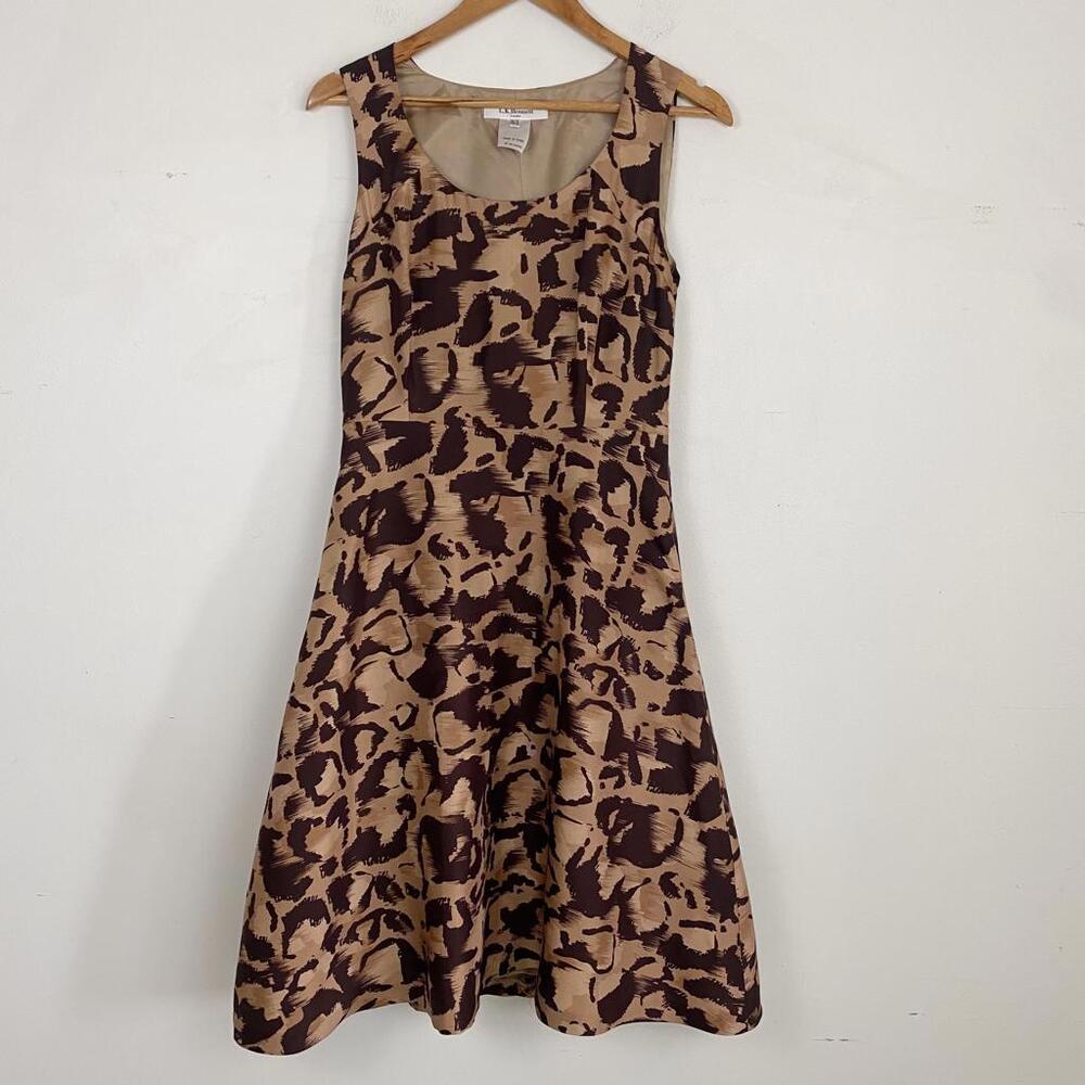 LK Bennett brown silk a-line round neck dress
